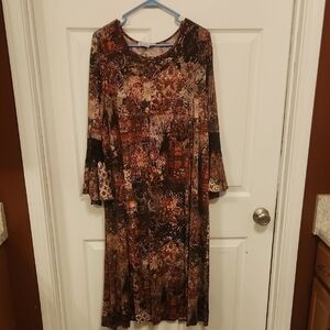 Southern Lady Brown and Orange Bell Sleeve Dress